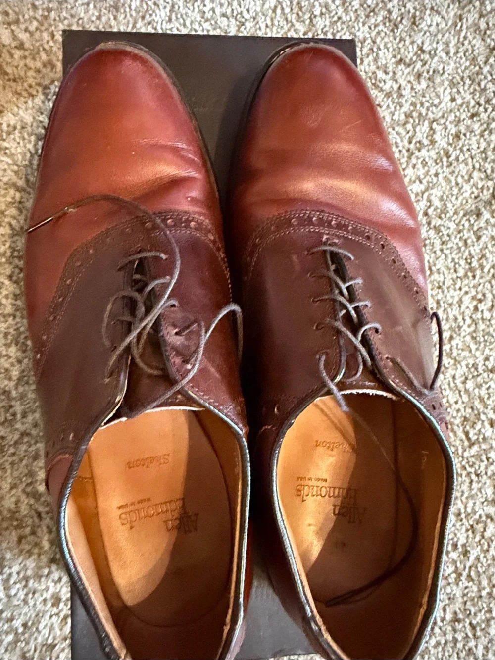 Allen Edmonds Two-Tone Brown Shelton  Wingtip Oxfords 10.5
